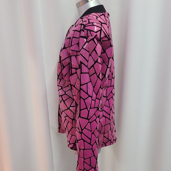 Celb.Designer costom made baseball style pink jacket.Triangle plastic design. - Picture 2 of 3